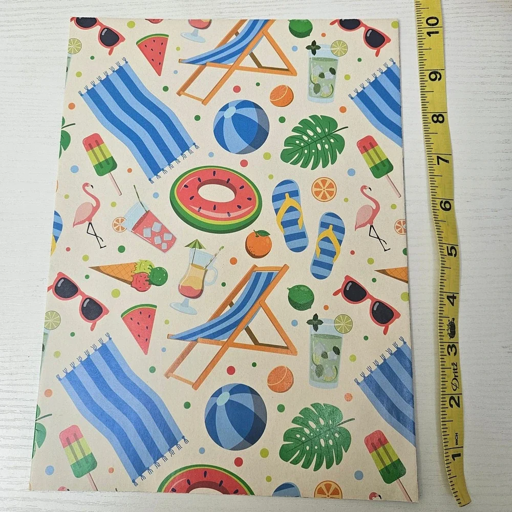 Lot 6 Folded Gift Wrapping Paper Sheets Donut‎ Beach Cupcake Tropical Prints